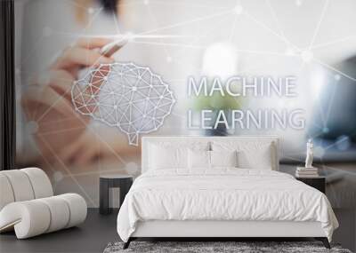 Machine learning technology and artificial intelligence in modern manufacturing. Wall mural