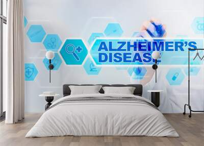 Medical doctor drawing alzheimer?s disease on the virtual screen. Wall mural