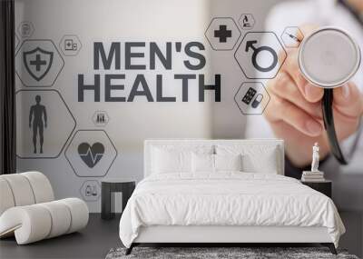 Mens Health banner, medical and health care concept on screen. Doctor with stethoscope. Wall mural