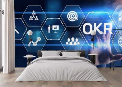 OKR Objective key result business finance concept on screen. Wall mural