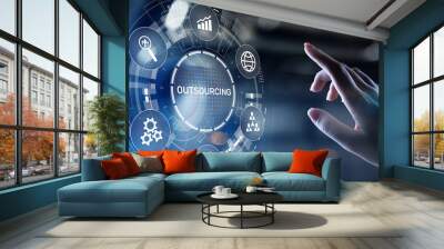 Outsourcing Global recruitment HR concept on virtual screen. Wall mural