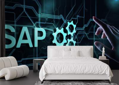 SAP - Business process automation software. ERP enterprise resources planning system concept on virtual screen. Wall mural