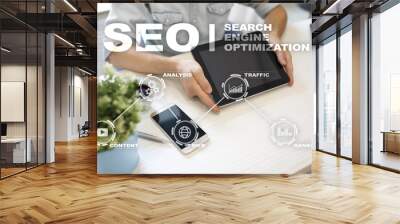 SEO. Search Engine optimization. Digital online marketing andInetrmet technology concept. Wall mural