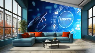 Service support customer help call center Business technology button on virtual screen. Wall mural