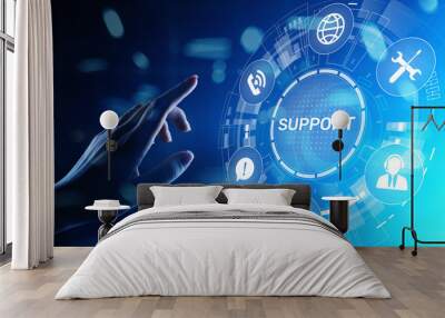 support button on virtual screen. customer service and communication concept. Wall mural