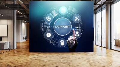 Support button on virtual screen. Customer service and communication concept. Wall mural