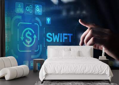 SWIFT international payment system financial technology banking and money transfer concept on virtual screen. Wall mural