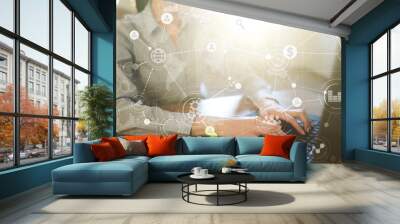 Template for text, Virtual screen Background with icons. Business, internet technology and networking concept. Wall mural