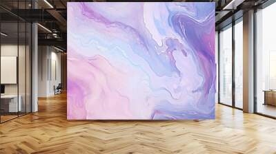 Abstract background of acrylic paint in blue and pink tones. Liquid marble texture Wall mural