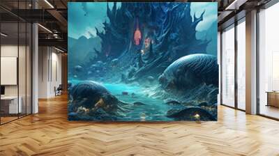 Fantasy alien planet. Ai illustration. Wall mural