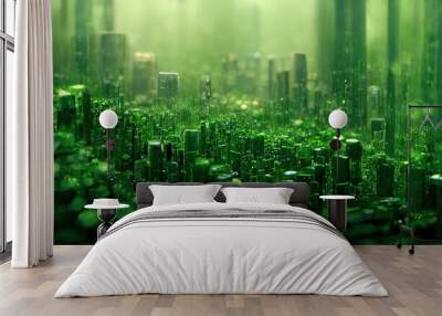 Green matrix background. Ai generated. Wall mural