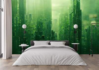 Green matrix background. Ai generated. Wall mural