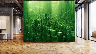 Green matrix background. Ai generated. Wall mural