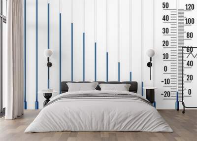 Set of realistic capillary tube with fluid, bulb and overload chamber. Parts of liquid thermometers. Scale of measuring temperature in Celsius and Forengheit. Winter and cold concept.  Vector Wall mural