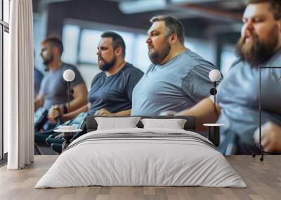 A group of overweight men exercising in a gym class  Wall mural