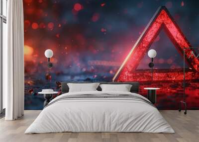 A red danger warning triangle banner is illustrated with a blur effect and a lightning signal Wall mural