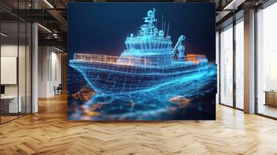 AI generated 3d image of commercial boat with a hologram technology  Wall mural