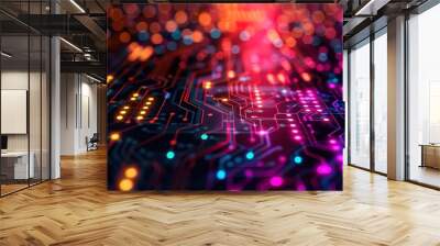 an electronic circuit background with digital lights  Wall mural