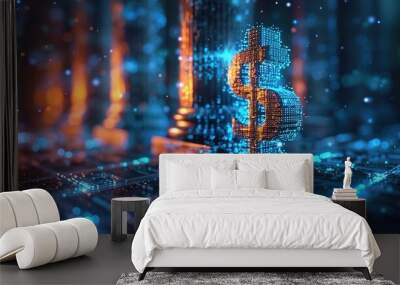 bank on digital technology network, online banking, digital money exchange, data and information on cloud commercial Wall mural