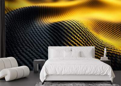 Close-up of a Yellow carbon fiber texture with a wavy pattern Wall mural