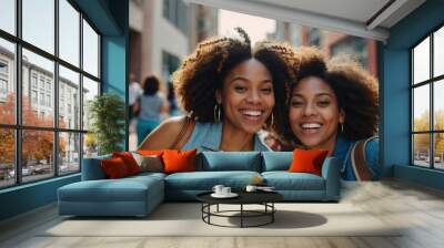 Group of female black friend selfie group shot in holiday weekend vacation travel Wall mural