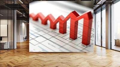 Growth chart business strategy up arrow graph finance stock market or increase money profit diagram Wall mural