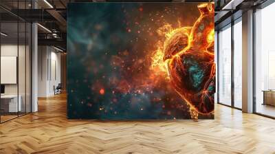 Heart made of fire surreal concept  Wall mural