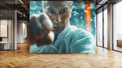 man practicing Wing Chun executing rapid punches and blocks with focus and precision Wall mural