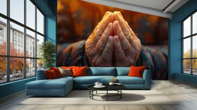 Praying hands with faith in religion Wall mural