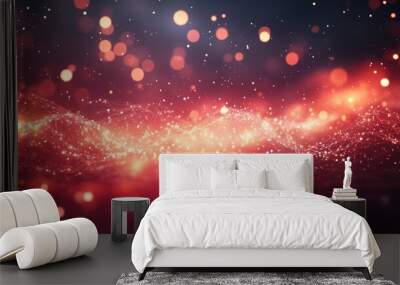 Red abstract background with a network grid and particles connected Wall mural