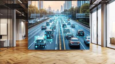 Smart transport technology concept for future car traffic on road  Wall mural