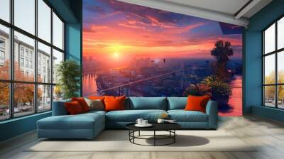 This evocative image offers a sunset view from a luxury apartment balcony Wall mural