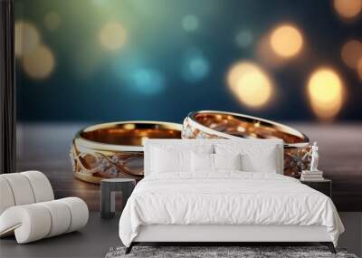 Wedding rings. decoration with soft focus light and bokeh background Wall mural