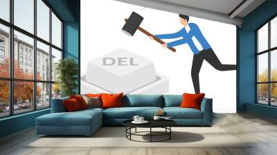 a man in business clothes presses the delete button,
 Wall mural