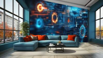 Abstract Technology Background with Data Patterns Wall mural