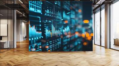 Analyzing financial investment plan in relation to economic growth. Global network data banking analytics Wall mural