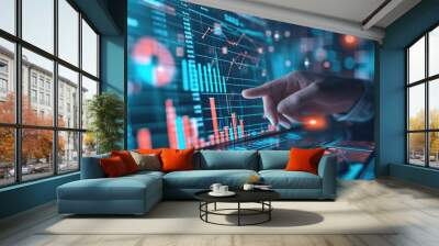 analyzing sales data and economic growth graph chart, Technology and icon customer global network connectio Wall mural