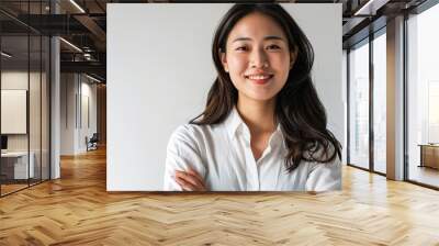 beautiful attractive smile young adult Asian woman in positive pose looking at the camera with happy in studio against white background Wall mural