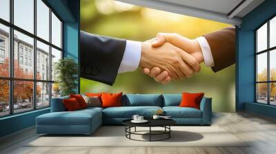 Business Hands Shaking in Agreement Outdoors Wall mural