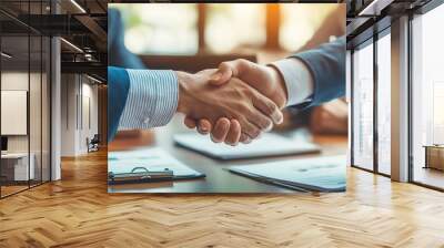 Business Partnership Handshake in Office Setting Wall mural