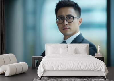 Chinese businessman in a professional setting, focused and confident Wall mural