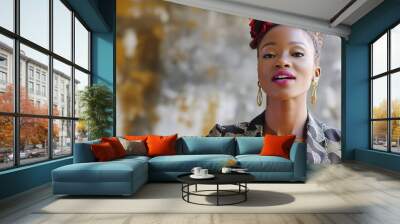 Confident Woman Speaking with Style Wall mural