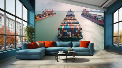 container ship in import export and business logistic. generative AI Wall mural