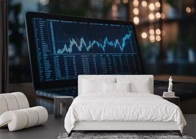 Data Analysis on Laptop Displaying Stock Market Trends Wall mural