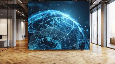 Earth technology structure. Internet and technology worldwide global. Global social network. Futuristic polygonal shapes technology Wall mural