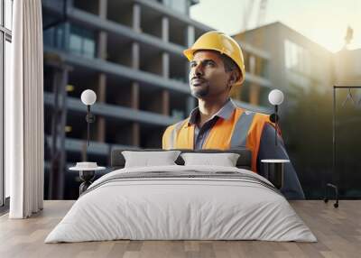 engineer standing with arms crossed and maintenance manager at a construction site Wall mural