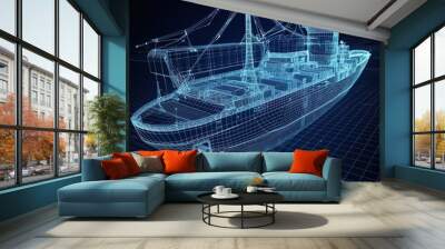 freight ship design neon light Security holographic futuristic display technology. generative ai Wall mural