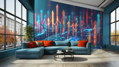 Futuristic raise arrow chart digital transformation abstract technology background. Big data and business growth currency stock and investment economy Wall mural