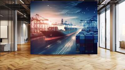 Global business logistics import export background and container cargo freight ship transport concept. generative ai Wall mural