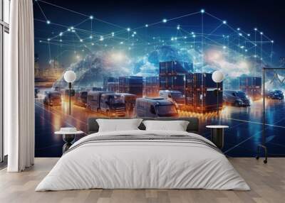 Global logistics network distribution and transportation, Smart logistics, Future of transportation innovation on huge storage centers, Wall mural